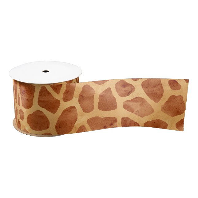 Ruban En Satin Impression de girafe aquarelle (Bobine)