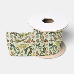 Ruban En Satin Impression de motif de papillon de nuit vintage