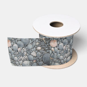 Ruban En Satin Impression de peinture de galets et de coquillages