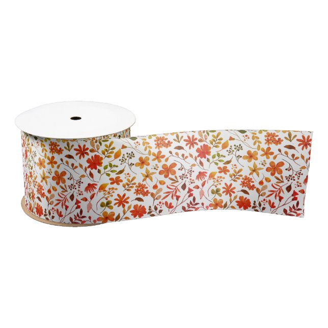 Ruban En Satin Impression florale aquarelle (Bobine)