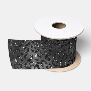 Ruban En Satin Impression léopard à paillettes fausses noires