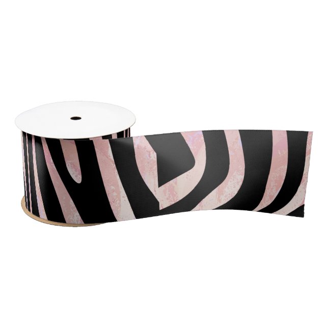 Ruban En Satin Impression noire et rose Zebra (Bobine)