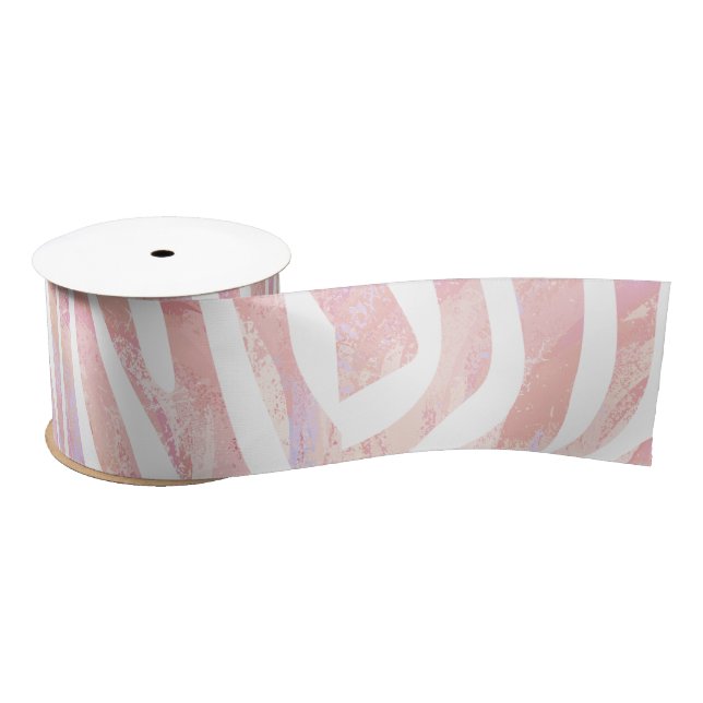Ruban En Satin Impression rose et blanc Zebra (Bobine)