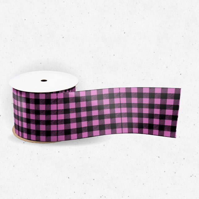 Ruban En Satin Imprimé carreauté buffle rose (Créateur téléchargé)