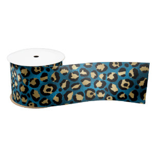 Ruban En Satin Imprimé Léopard Bleu Gras Motif Animal Glamour