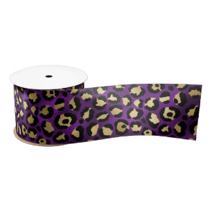 Ruban En Satin Imprimé Léopard Violet Gras   Motif Animal Glamour