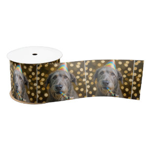 Ruban En Satin Irish Wolfhound de fête avec chapeau de fête