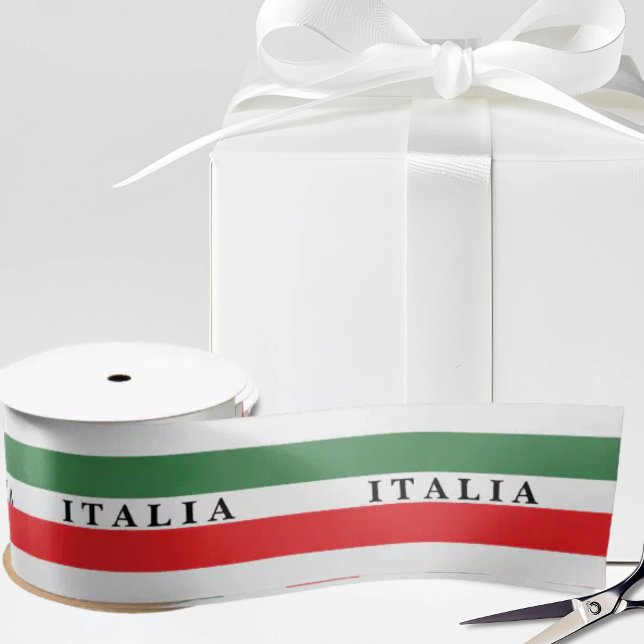 Ruban En Satin Italia Flag Stripes on White Satin Ribbon (Italia Italian Flag Green white and red horizontal stripes Ribbon for gifts and heritage crafting)