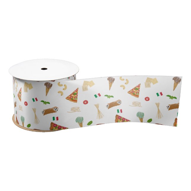 Ruban En Satin Italian Food Pizza Pasta Tiramisu Pattern (Bobine)