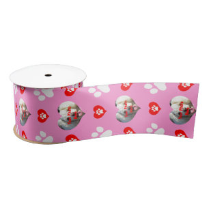 Ruban En Satin J'aime mon chien Motif photo personnalisé rose