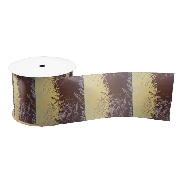 Ruban En Satin Japanese Botanical Minimal Leaves Soft Gold Light (Bobine)