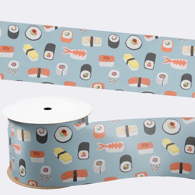 Ruban En Satin Japonais sushi bleu (Japanese sushi fun food satin ribbon)
