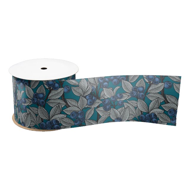Ruban En Satin Jardin aux bleuets, bleu et gris (Bobine)