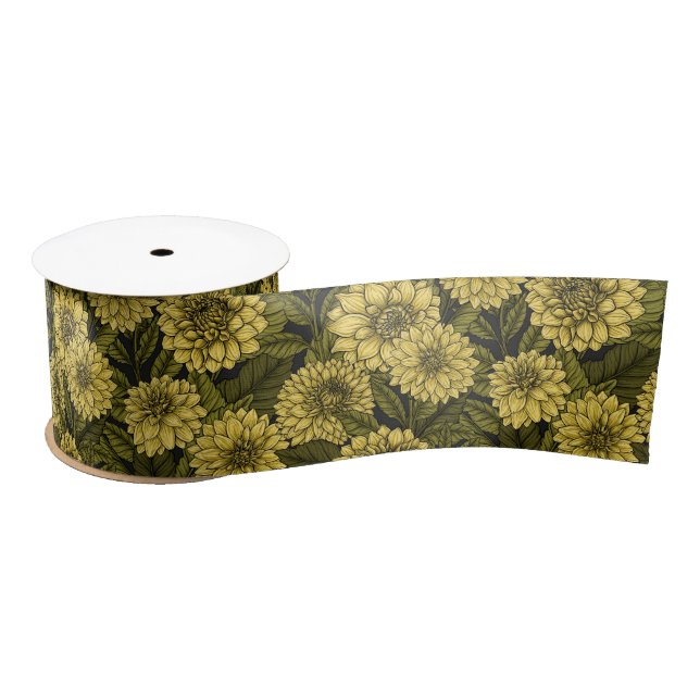 Ruban En Satin Jardin de Dahlia jaune (Bobine)