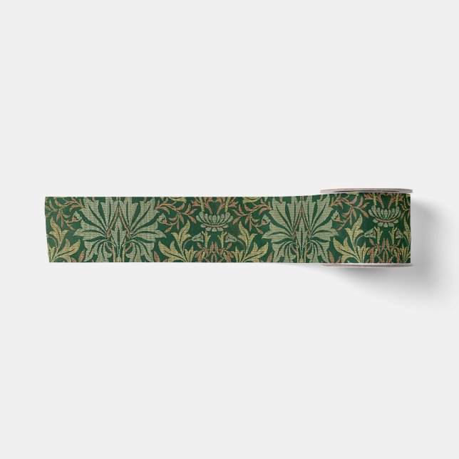 Ruban En Satin Jardin de fleurs de William Morris - Verts (Devant)