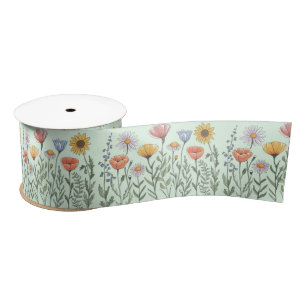 Ruban En Satin Jardin de fleurs sauvages motif floral fleurs   