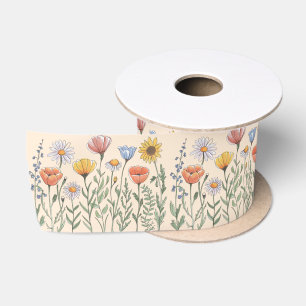 Ruban En Satin Jardin de fleurs sauvages motif floral fleurs