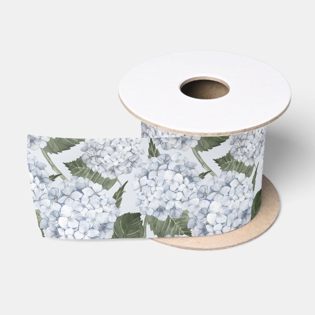 Ruban En Satin Jardin Floral d'Hydrangea Bleue  (Bobine)