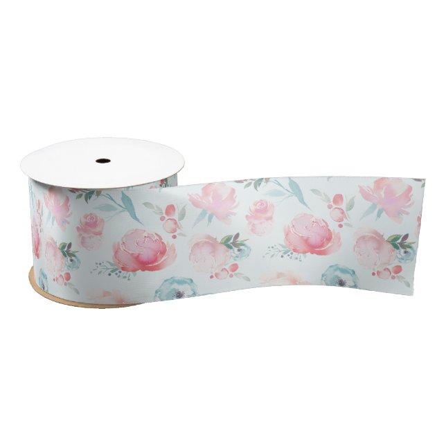 Ruban En Satin Jardin Floral rose Peony Motif Mariage (Bobine)