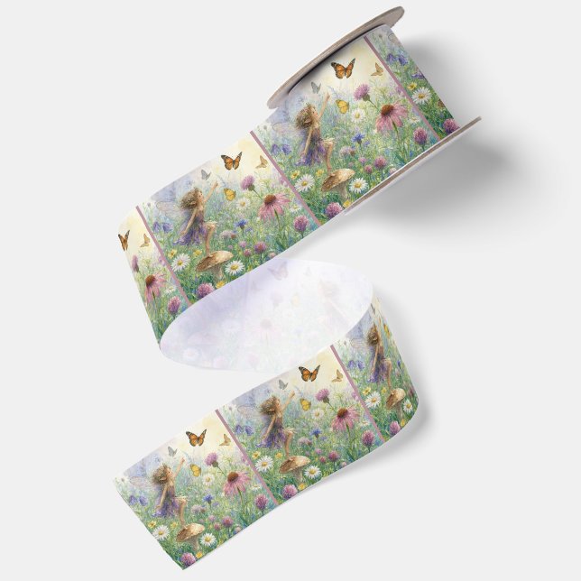 Ruban En Satin Jardin lutin avec papillons (Dos)