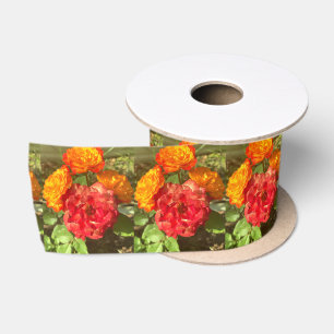 Ruban En Satin Jardin Orange Et Fleur Rouge