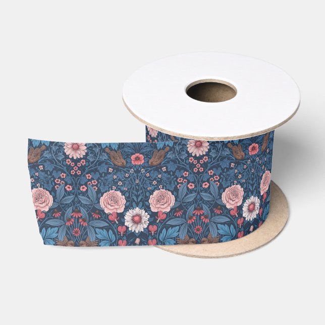 Ruban En Satin Jardin sauvage en bleu (Bobine)