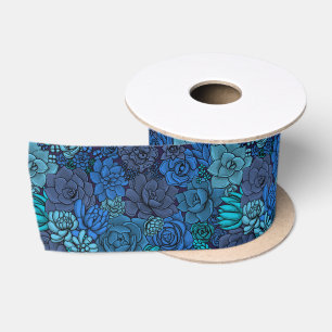 Ruban En Satin Jardin succulent en bleu