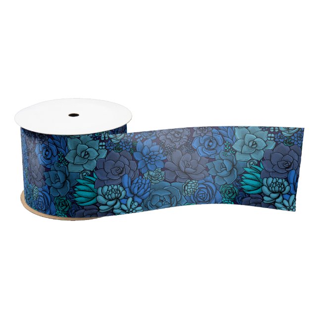 Ruban En Satin Jardin succulent en bleu (Bobine)