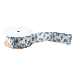 Ruban En Satin Jars de Noël peints à la main Bleu et Blanc Ging