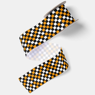 Ruban En Satin Jaune à carreaux noir et blanc