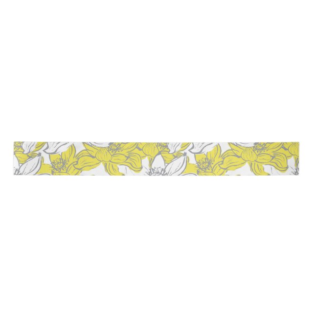 Ruban En Satin Jaune Blanc Gris Floral  (Devant)