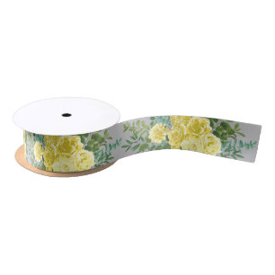 Ruban En Satin Jaune clair et gris pivoine et Rose Mariage floral