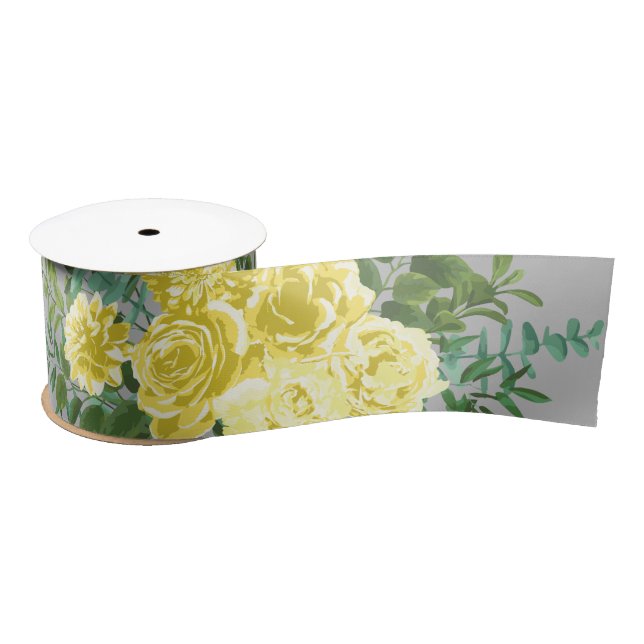 Ruban En Satin Jaune clair et gris pivoine et Rose Mariage floral (Bobine)
