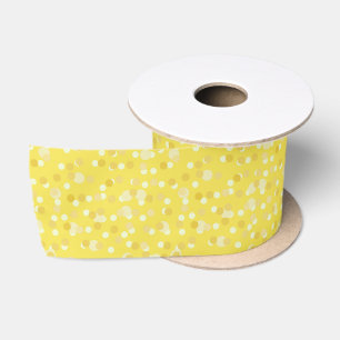 Ruban En Satin jaune doré, jaune soleil et points blancs