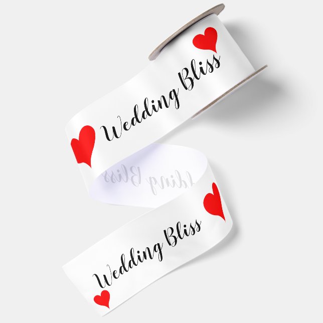 Ruban En Satin Joie de mariage Cœurs Rouges 3" (Dos)