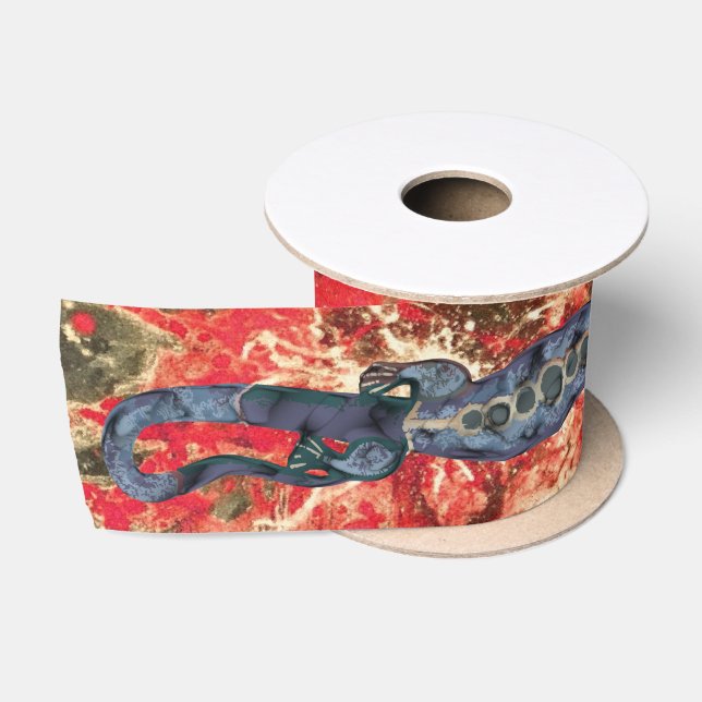 Ruban En Satin Joli BALI LIZARD Design bleu + vos idées (Bobine)