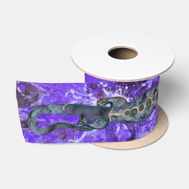 Ruban En Satin Joli BALI LIZARD Design bleu + vos idées (Bobine)
