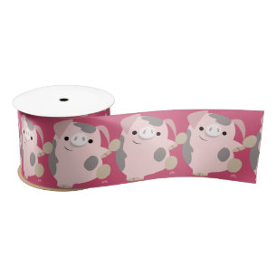 Ruban En Satin Joli Cartoon Danse Cochon 3" Ruban