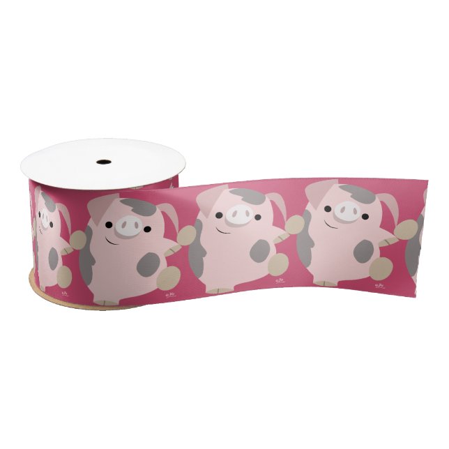 Ruban En Satin Joli Cartoon Danse Cochon 3" Ruban (Bobine)