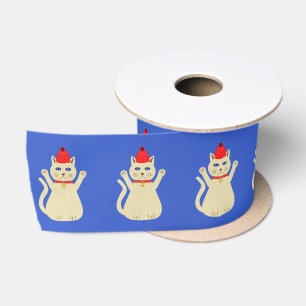 Ruban En Satin Joli Chat de Noël à motifs