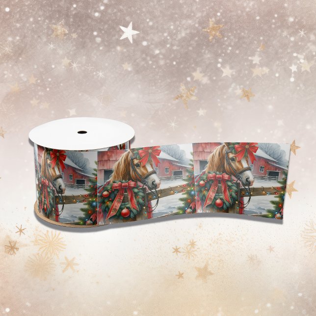 Ruban En Satin Joli Cheval Brown dans Red Bow Noël (Créateur téléchargé)
