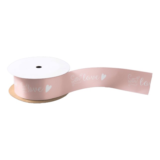 Ruban En Satin Joli Coeur Rose Avec Amour (Bobine)