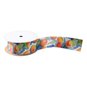 Ruban En Satin Joli Fruit D'été Mignon Abricot Pêche Aquarelle