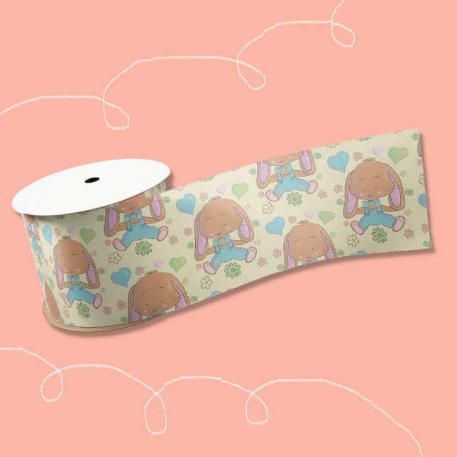 Ruban En Satin Joli Lapin de Pâques Ruban jaune clair (Cute bunny pattern yellow ribbon for decorating Easter or Baby Shower baskets . )