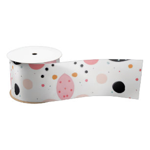 Ruban En Satin Joli motif à pois blanc