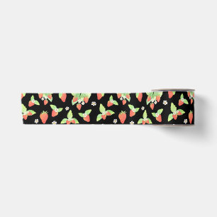 Ruban En Satin Joli motif botanique aquarelle de fraise