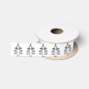 Ruban En Satin Joli motif d'arbre de Noël noir et blanc