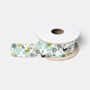 Ruban En Satin Joli motif d'art floral et de cerf bleu sarcelle v