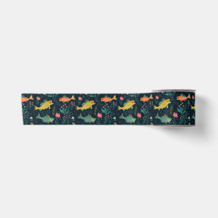 Ruban En Satin Joli motif de plante aquatique de carpe koï poisso