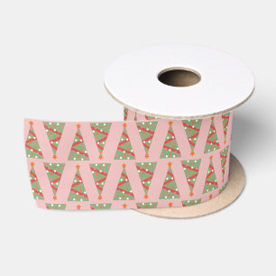 Ruban En Satin Joli motif de vacances d'arbre de Noël rose vert r